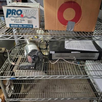 Rack with cash drawer, glass washer