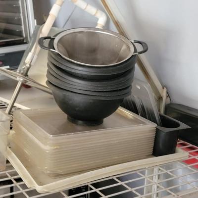 Tubs with drainage holes, bowls and jars