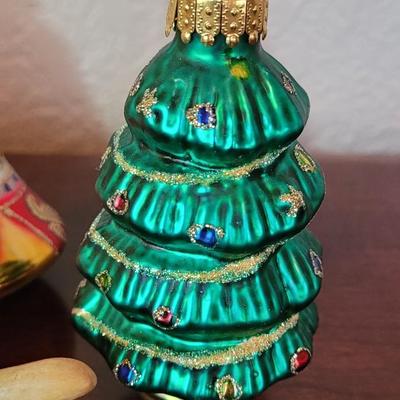 L117: Vintage Glass Bells, Egg, Christmas Tree, and Snowman Family Ornaments