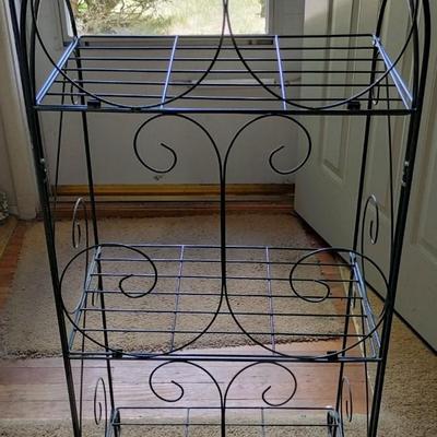 Vintage Green Metal Bakers Rack Bookshelf Plant Fern Stand 3 Tiers