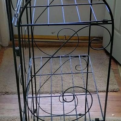 Vintage Green Metal Bakers Rack Bookshelf Plant Fern Stand 3 Tiers