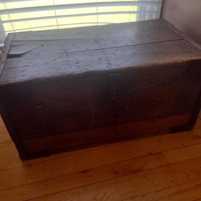 Antique Solid Wood Farmer's Trunk