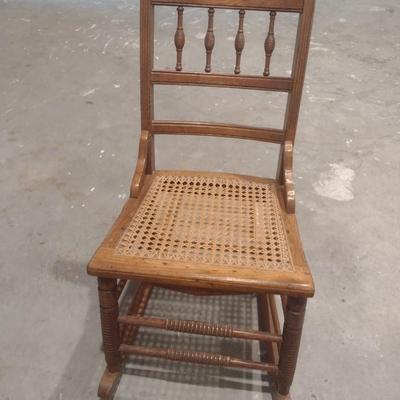 Vintage Solid Wood Cane Seat Rocking Chair