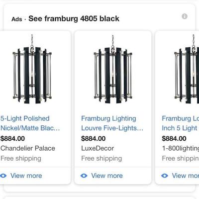 Framburg Lighting Louvre - Five Light Chandelier brand new polish nickel and black