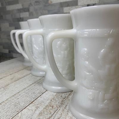 Federal Glass Company Tankards, White Milk Glass, Steins.