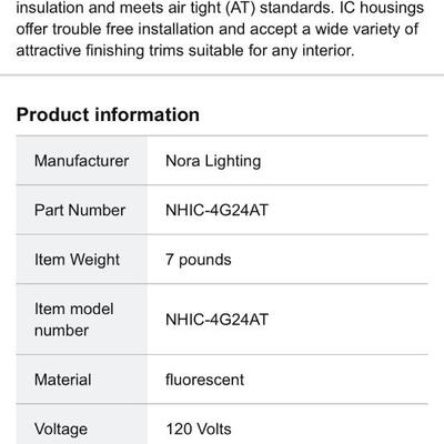 Nora Lighting Recessed 4 26W IC Air-Tight New Construction GU24 Housing NHIC-4G24AT