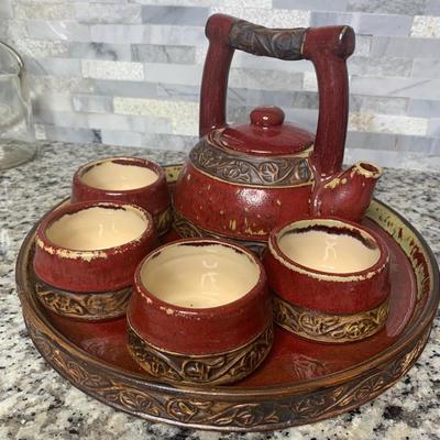 Vintage pier one 7 Pc Tea Set (4 Cups, Teapot & Tray) Shanghai