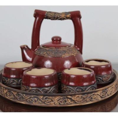 Vintage pier one 7 Pc Tea Set (4 Cups, Teapot & Tray) Shanghai
