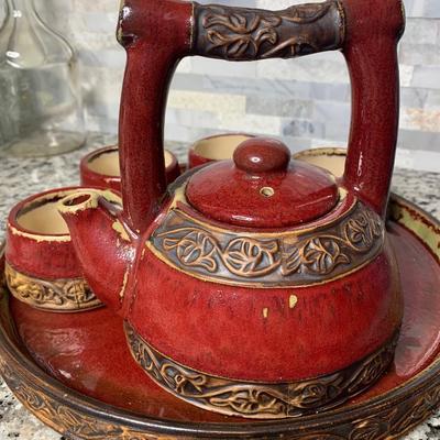 Vintage pier one 7 Pc Tea Set (4 Cups, Teapot & Tray) Shanghai
