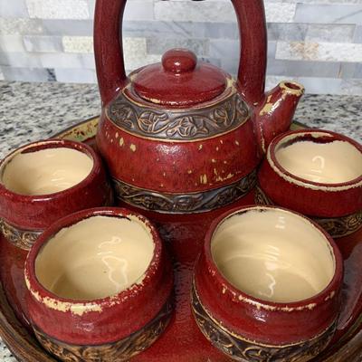 Vintage pier one 7 Pc Tea Set (4 Cups, Teapot & Tray) Shanghai