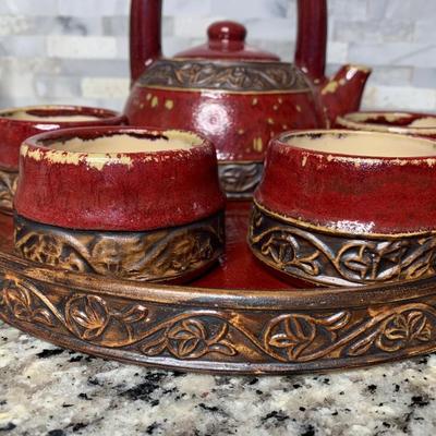Vintage pier one 7 Pc Tea Set (4 Cups, Teapot & Tray) Shanghai