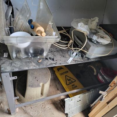 Table, glass top, 2 propane burners, utensils & more