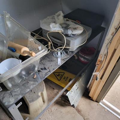 Table, glass top, 2 propane burners, utensils & more