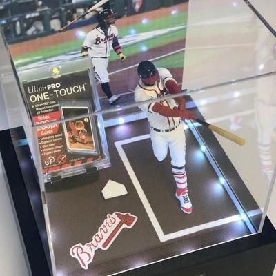 RONALD ACUNA JR DISPLAY WITH FIGURINE AND SIGNED WOOD GRAIN LIGHTS INCLUDED