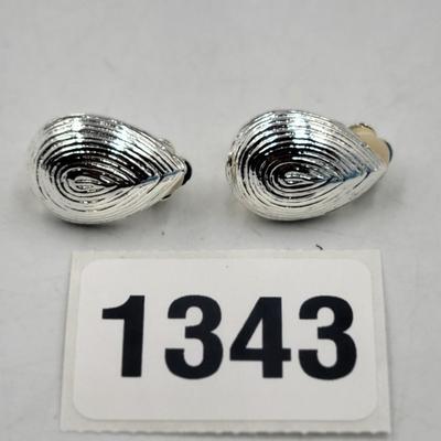 Silver Toned Seashell Clip On Earrings