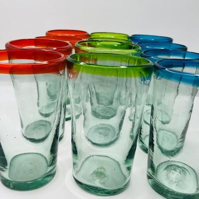 Hand Blown Mexican Glass Tumblers ~ Set Of Twelve (12)