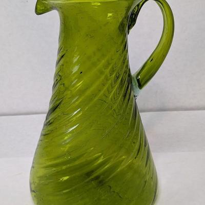 Early Green Hand Blown Spiral Pitcher