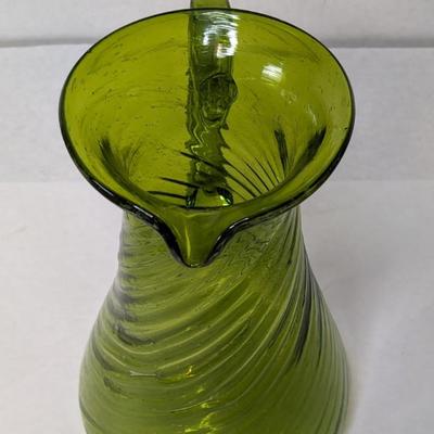 Early Green Hand Blown Spiral Pitcher