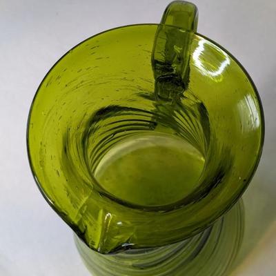 Early Green Hand Blown Spiral Pitcher