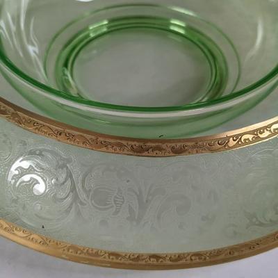 Uranium Glass Rolled Edge Floral Depression Glass Console