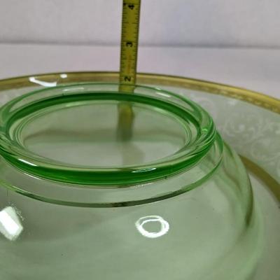 Uranium Glass Rolled Edge Floral Depression Glass Console