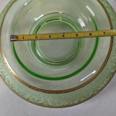Uranium Glass Rolled Edge Floral Depression Glass Console