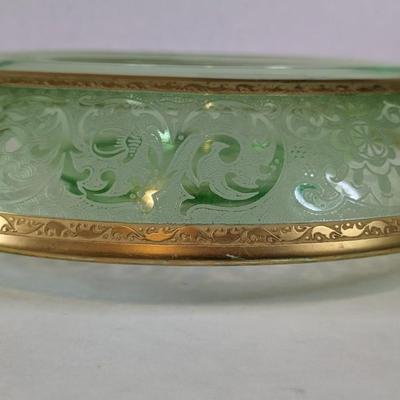 Uranium Glass Rolled Edge Floral Depression Glass Console