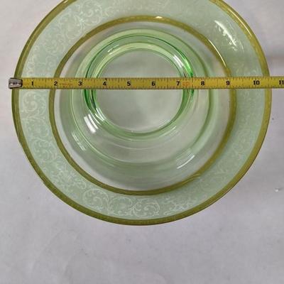 Uranium Glass Rolled Edge Floral Depression Glass Console