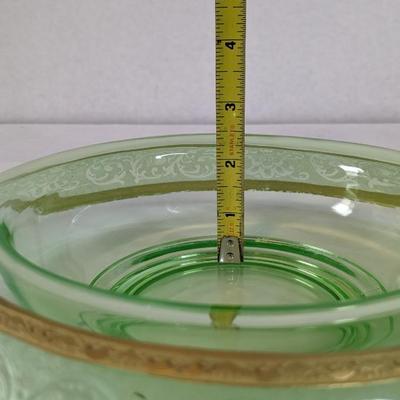 Uranium Glass Rolled Edge Floral Depression Glass Console