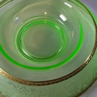 Uranium Glass Rolled Edge Floral Depression Glass Console