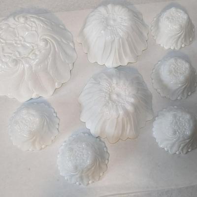 Indiana and Fenton Wild Rose Milk Glass Serving Bowls 