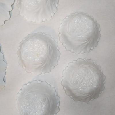 Indiana and Fenton Wild Rose Milk Glass Serving Bowls 