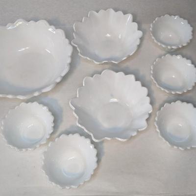Indiana and Fenton Wild Rose Milk Glass Serving Bowls 