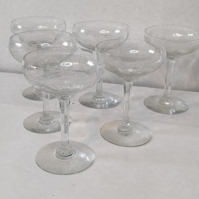 Etched Depression Champagne Glasses/ Tall Sherbert