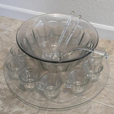 Antique Ornate and Oversized Punch Bowl and Plattter