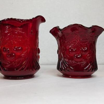 Red Fenton Wreathed Cherry Cream and Sugar