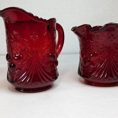 Red Fenton Wreathed Cherry Cream and Sugar