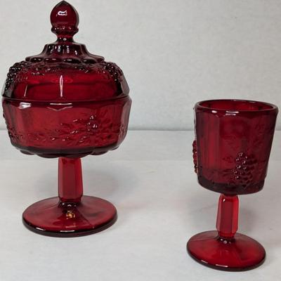 Red Fenton Wreathed Cherry Cream and Sugar