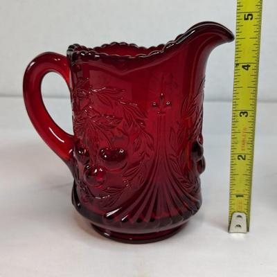 Red Fenton Wreathed Cherry Cream and Sugar