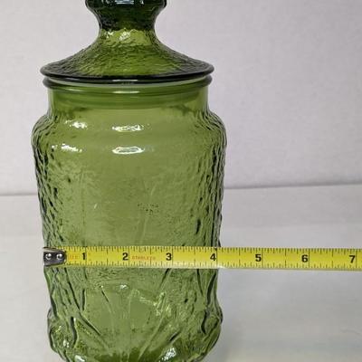 Anchor Hocking Rainflower in Green Apothecary Jar