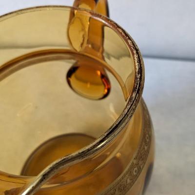 Amber Glass Pitcher and Tray