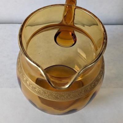 Amber Glass Pitcher and Tray