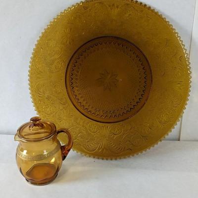 Amber Glass Pitcher and Tray