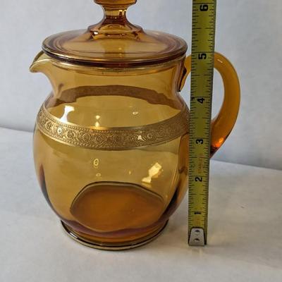 Amber Glass Pitcher and Tray