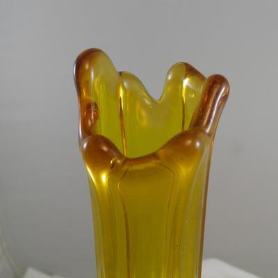 Vintage Kanawha Amber Glass Vase MCM 10.75