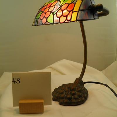 Grape Motif Stained Glass Tiffany Style Bankers Lamp 10