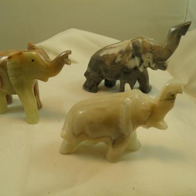 Set of 3 Hand Carved Agate Elephant Figures
