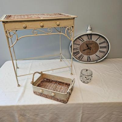 Wrought Iron Table, Caddy & Oval Clock.   (UB-JS)