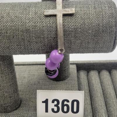 Silver Toned Cross And Beaded Bracelet