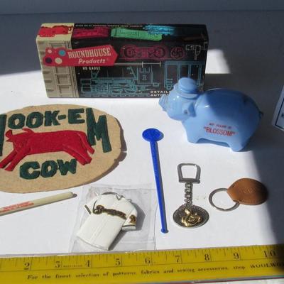 Lot 231:  Another Junk Drawer Lot: Bank, Brewers Key Ring, Nice Old Box, More